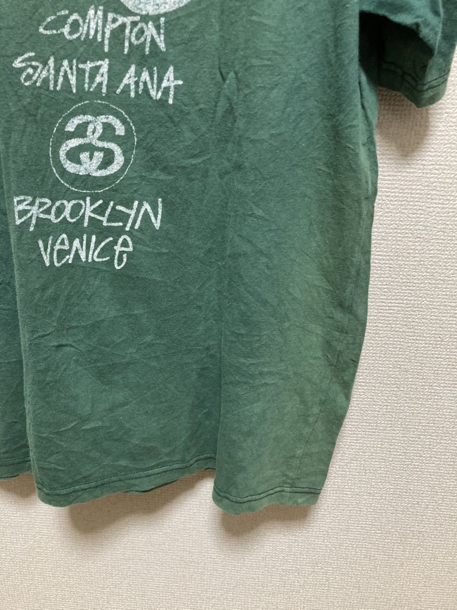 STUSSY ステューシー Tシャツ 半袖Tシャツ 緑 L/USA古着 new york LOS ANGELES TOKYO_画像9