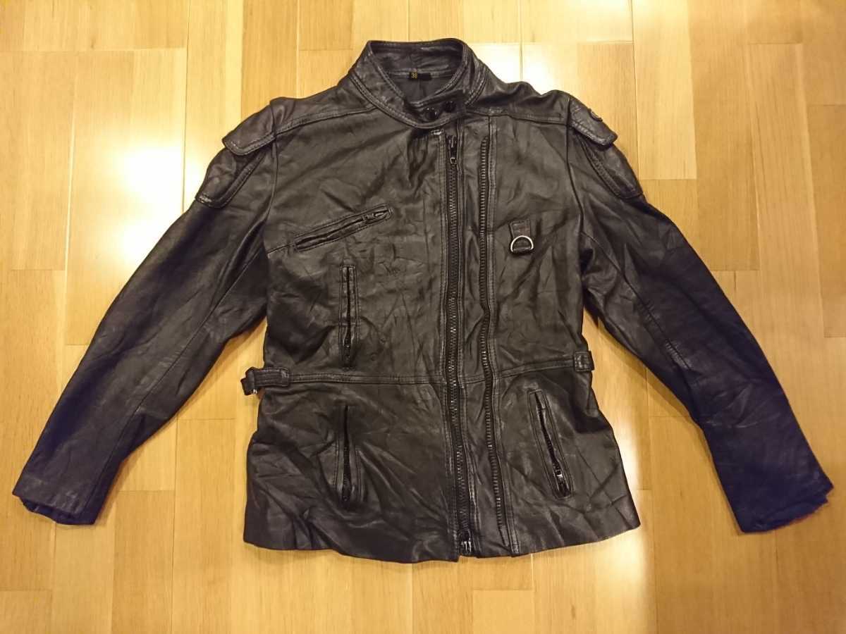  high ngelik leather jacket leather jacket Single Rider's lady's 38 (S size corresponding ) zipper bend 1 place drive defect search punk 