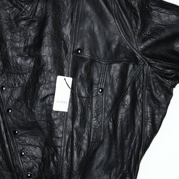 GUCCI国内正規品19AW Oversize leather jacket 46 ビッグシルエット レザージャケット ブルゾン オーバーサイズ ライダース シープスキン