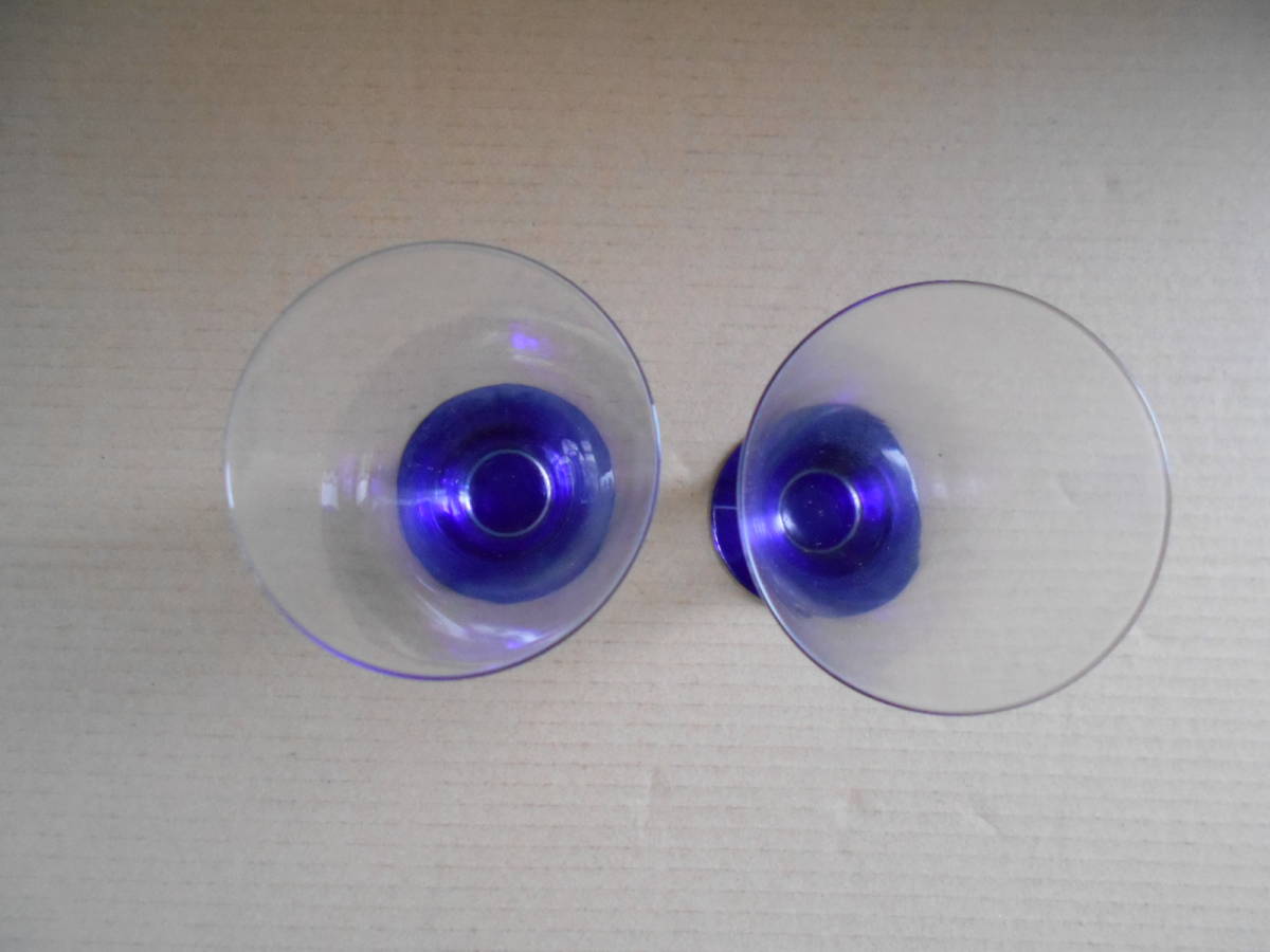 ●レトロ　ビアグラス/カクテルグラス　青　2個セット　現状品　M9735かく_画像2