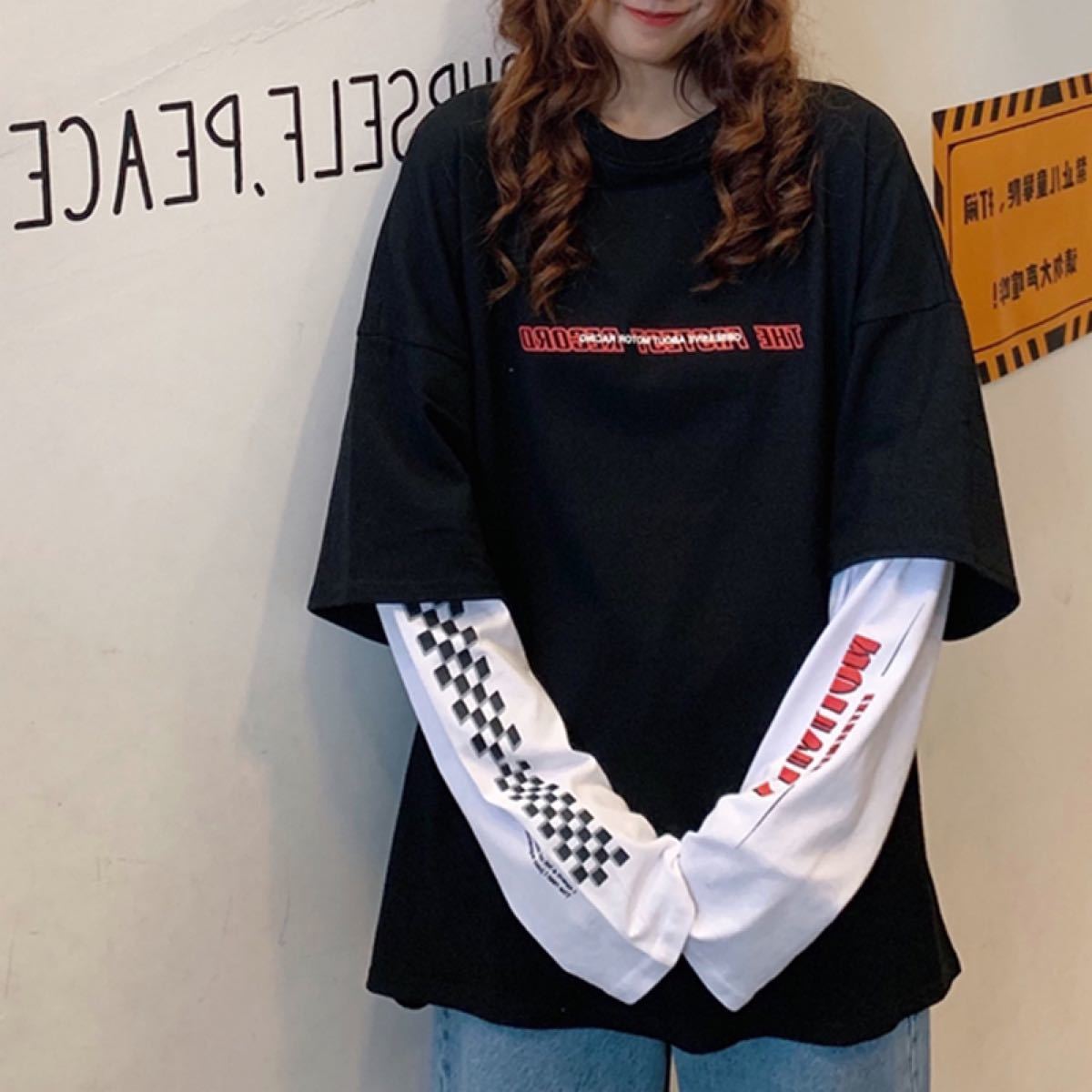 Paypayフリマ ロンt 重ね着 ロゴ 黒 白 ストリート系 Tシャツ 練習着 Paypayフリマ ロンt 重ね着 ロゴ 黒 白 ストリート系 Tシャツ 練習着