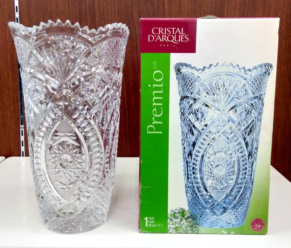 フランス製 CRISTAL D'ARQUES クリスタルダルク クリスタルガラス フラワーベース 花瓶 花器 箱あり MADE IN FRANCE_画像1