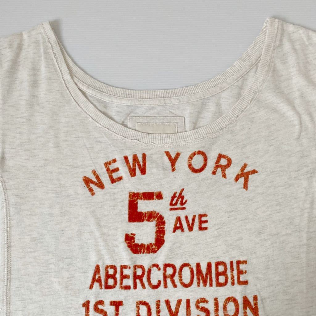 アバクロ Abercrombie&Fitch ロス購入 Tシャツ3回着用 ユースXL(女性s～m相当) フロッキープリント 肩落ち重ね着用 スクール系ダメージ加工_画像3