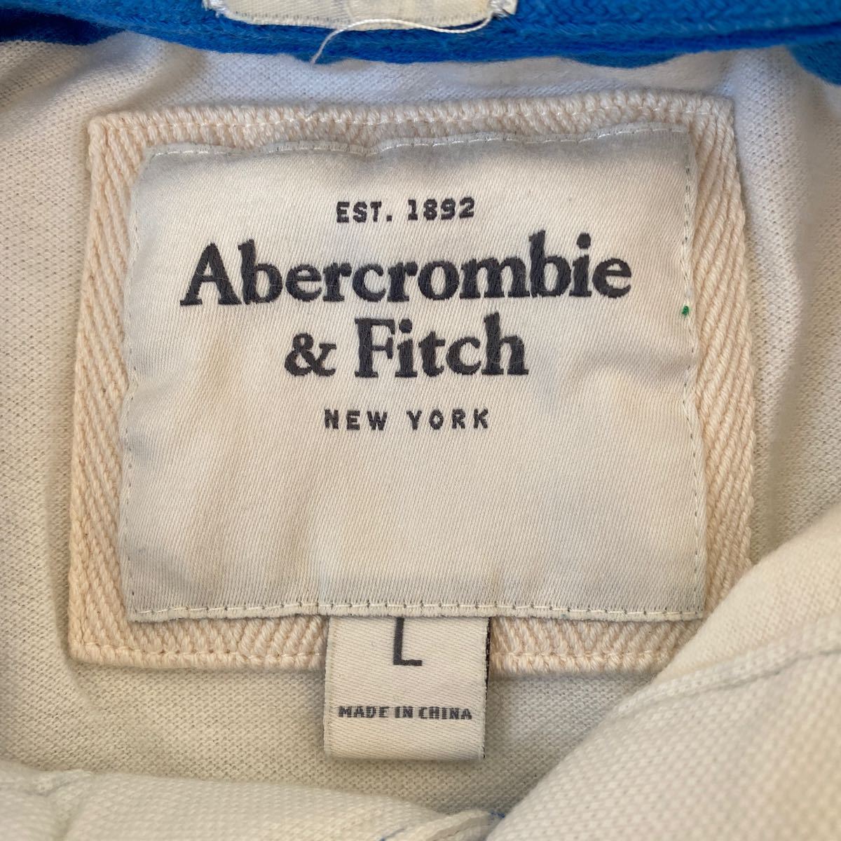 アバクロ Abercrombie&fitch メンズ ポロシャツL中古シミ汚れ色抜有 ロスにて購入本物 2～3回使用後クロゼット保管 ラガーシャツ ボーダー_画像4