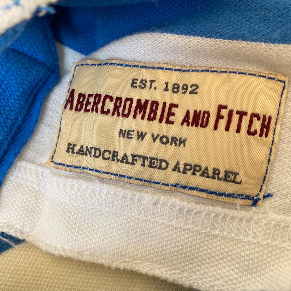アバクロ Abercrombie&fitch メンズ ポロシャツL中古シミ汚れ色抜有 ロスにて購入本物 2～3回使用後クロゼット保管 ラガーシャツ ボーダー_画像7