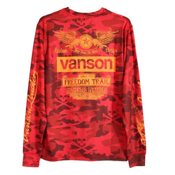 VANSON ドライ長袖Tシャツ ACVL-904 レッドカモ【Mサイズ】バンソン 当店別注 吸汗速乾 抗菌防臭 UVカット バイカー