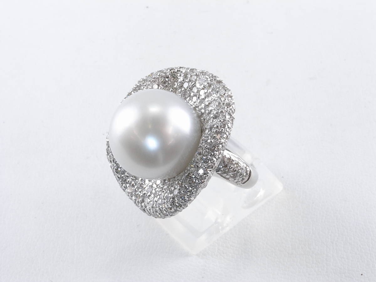  free shipping pearl ring ring pearl White Butterfly diamond 14.7mm Pt900 platinum 8 number beautiful goods h200104