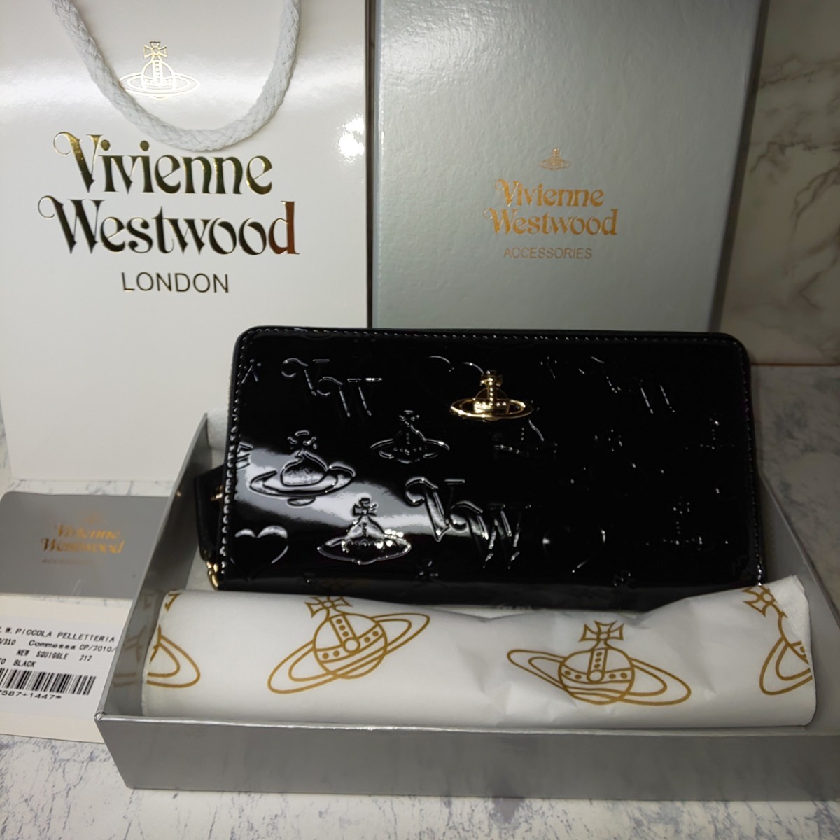 ヴィヴィアン ウエストウッド Vivienne長財布レディースエナメルブラック財布 かわいい 新品