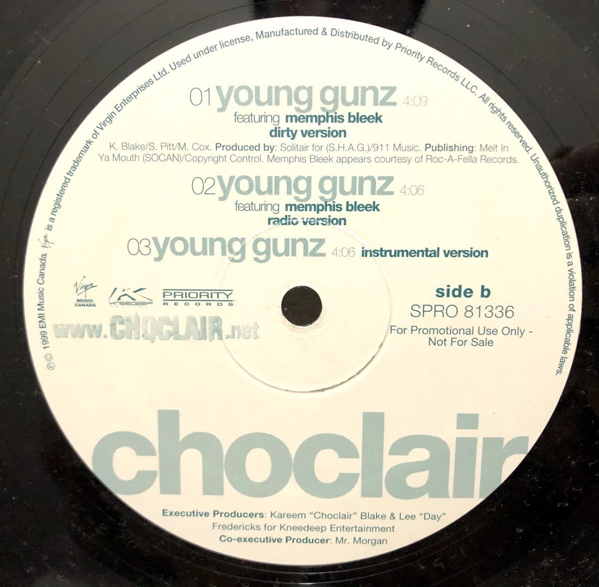 レア ラスト カナダ アングラ 正規なし Promo オンリー 1999 Choclair / Rubbin b/w Young Gunz Virgin Music Canada Priority SPRO 81336_画像2