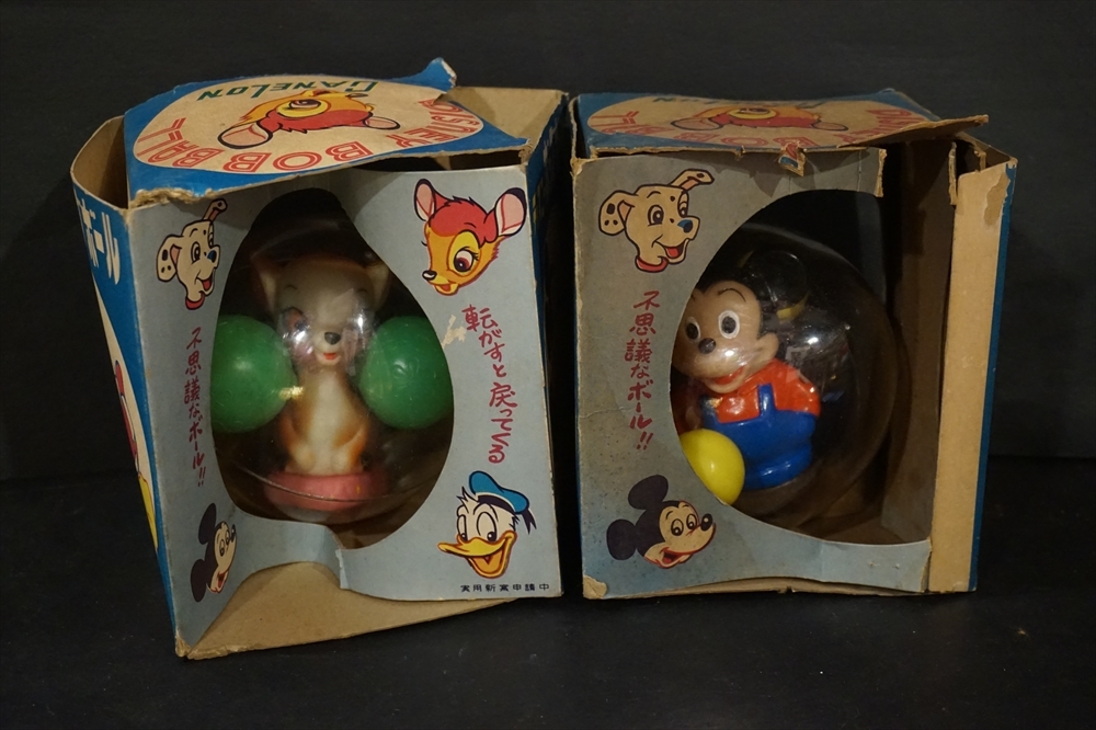 昔 ディズニー ボッブボール バンビ ミッキーマウス 2点 倉庫品 ソフビ