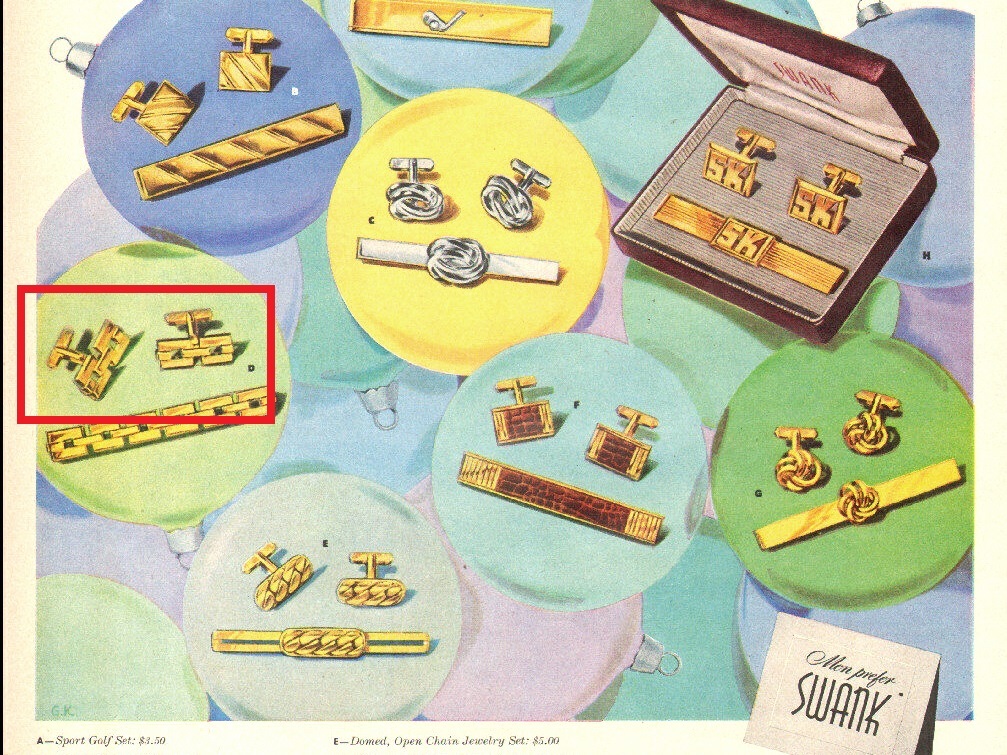 1940s-50s◆鎖型 アメリカ SWANK ヴィンテージ カフリンクス 金 ゴールド カフスボタン 四角 チェーン レトロ アンティーク スワンク_広告は出品物に含まれません。