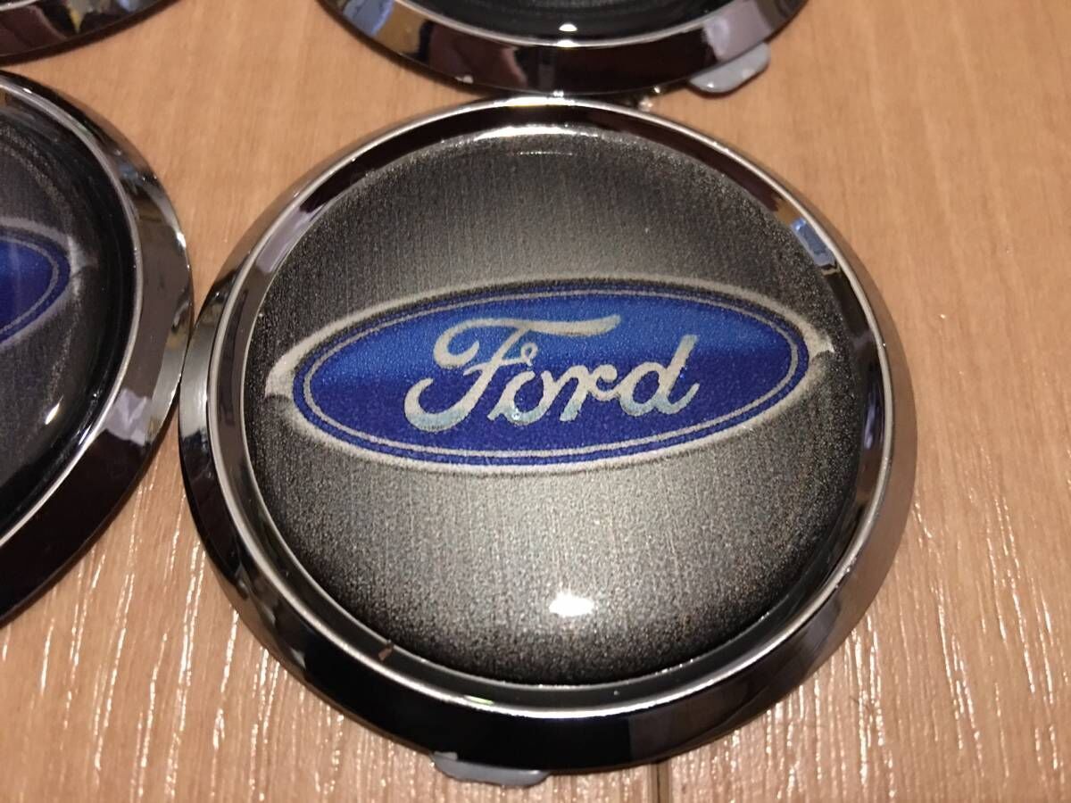 エンブレム 丸 68mm Ford フォード グレー 勾配 灰色 メッキ リム クラシック ロゴ ホイールキャップ 4枚 セット キット 同梱送料210円_画像3