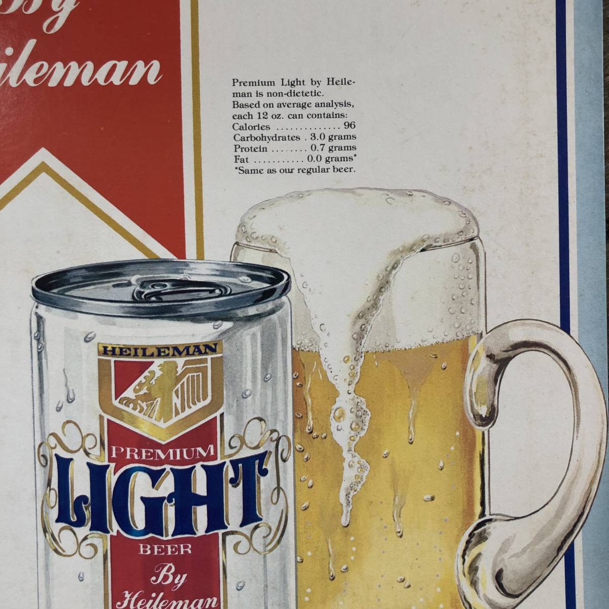 即決 1980s Heilman Light Beer ハイルマン ビール カードボードサイン パネル 看板 デッドストック ビンテージ ダイナー バー アメリカ_画像3