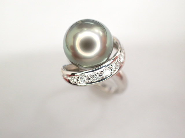 美品 田崎真珠 タサキ Pt900 パール約10.7mm珠 ダイヤ計0.12ct デザイン リング 指輪