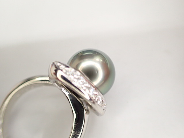 美品 田崎真珠 タサキ Pt900 パール約10.7mm珠 ダイヤ計0.12ct デザイン リング 指輪_画像5