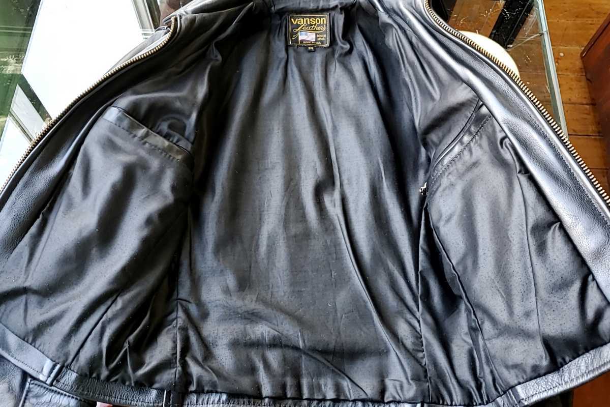 758◇USA製 バンソン VANSON シングル ライダース size34 黒 ブラック