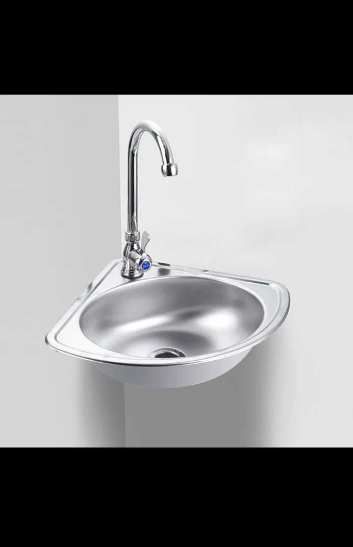  stainless steel sink camper etc., sink, faucet, installation pcs, drain hose, metal fittings 