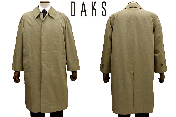 A-3102★DAKS ENGLAND ダックス イングランド★日本製 カーキベージュ フライフロント バルマカーン ステンカラーコート 胸囲98cm BE5_画像1