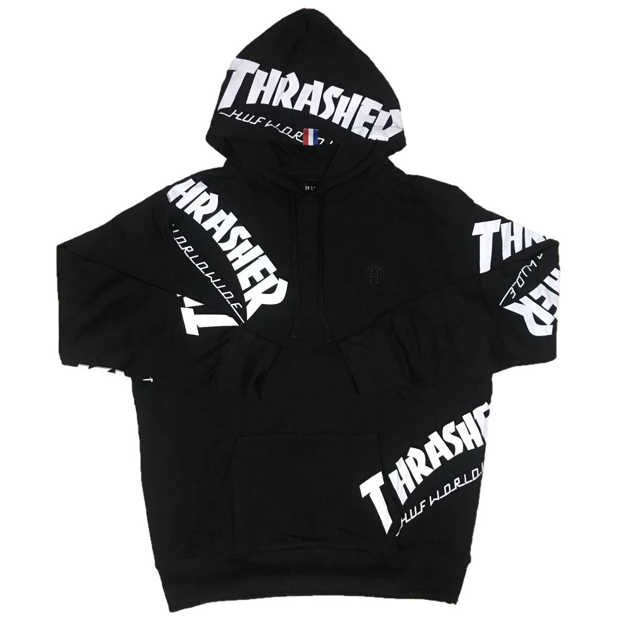 HUF(ハフ） THRASHER TDS ALLOVER HOOD ハフ×スラッシャープルオーバーパーカー(ブラック）（L）[並行輸入品]_画像1