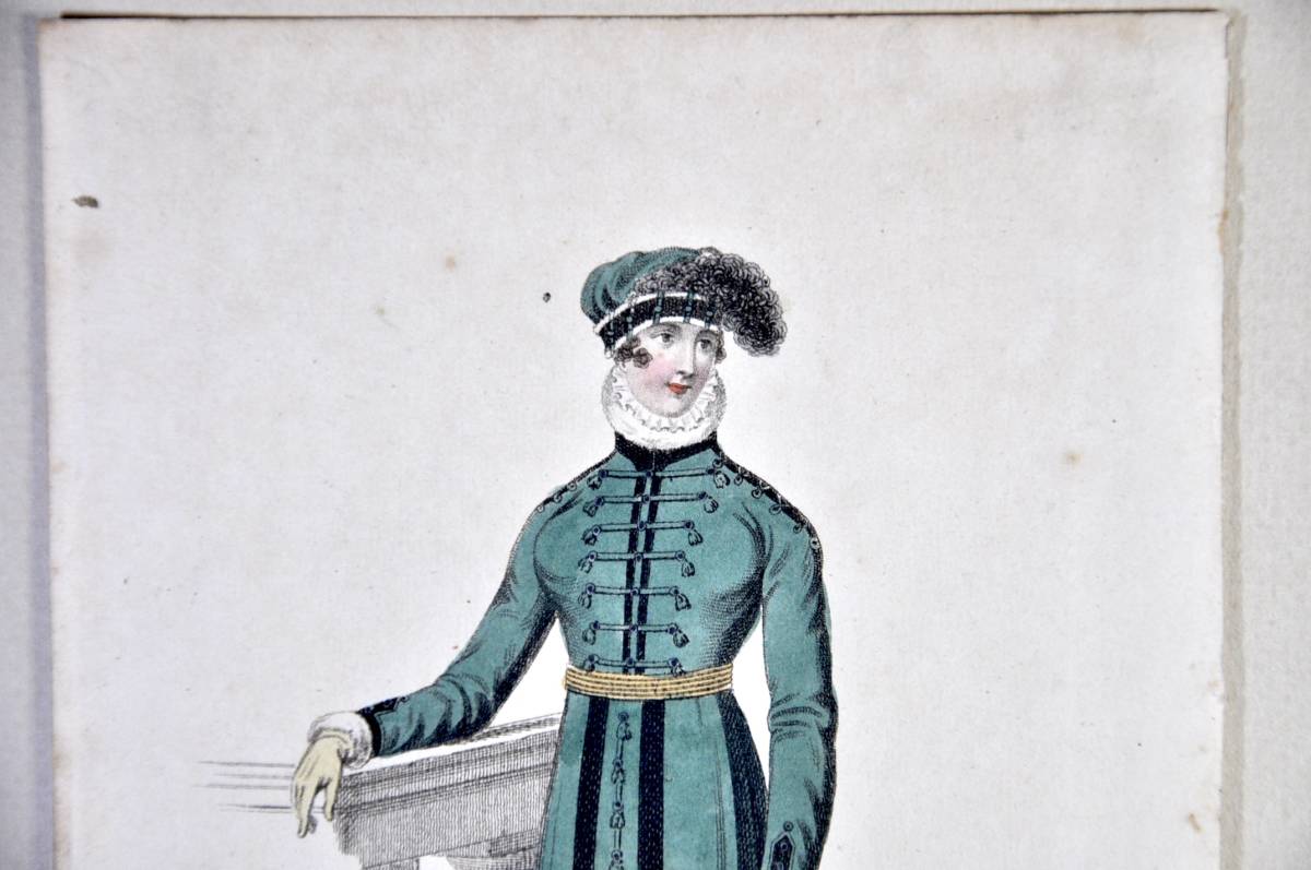 フランスアンティーク　1812年　真作　リトグラフ　絵画「Morning Walking Dress」　ファッションアート　エステートセール FAB_画像5