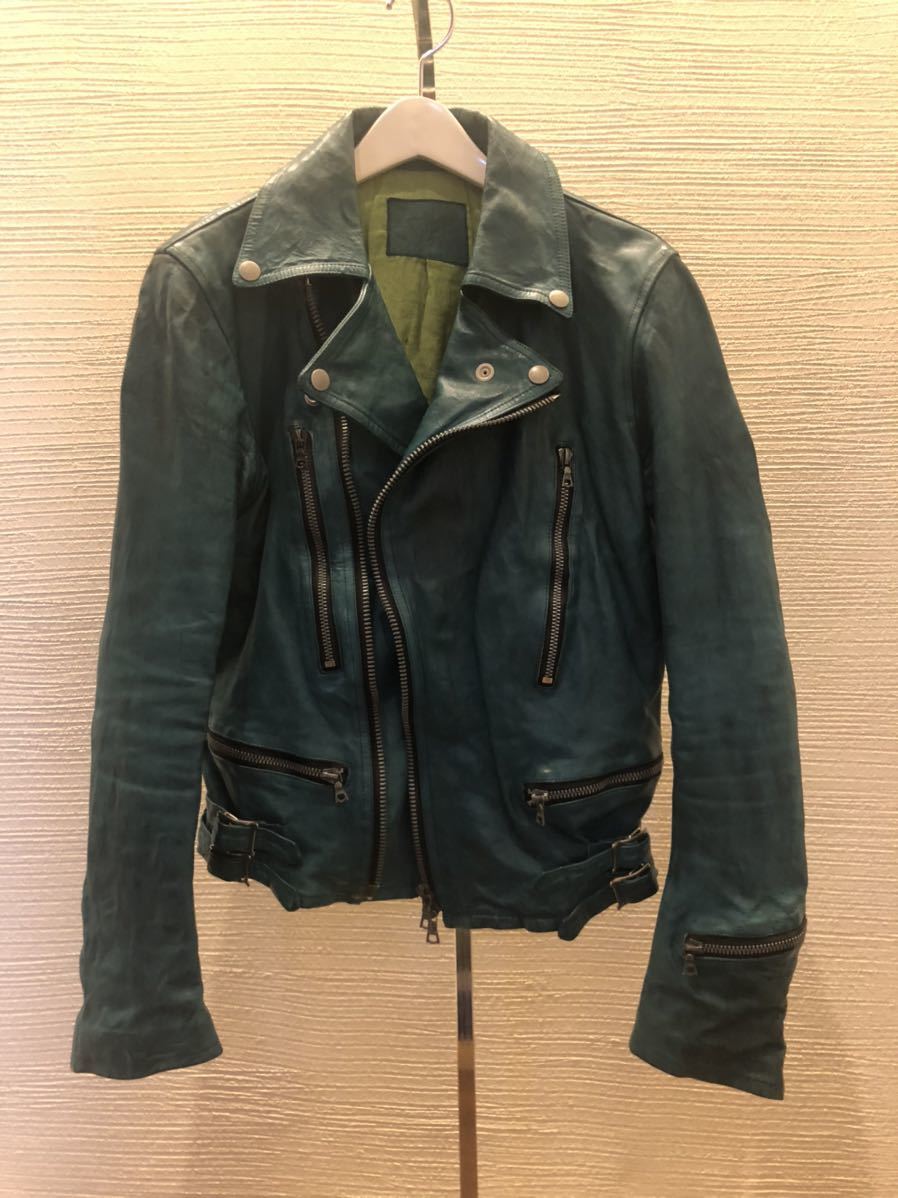 バックラッシュ back lash ドイツカーフ　ダブルライダースジャケット　レザー　希少　グリーン　xs leather jacket 00s archive l.g.b._画像1