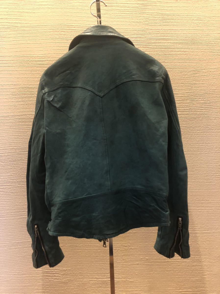 バックラッシュ back lash ドイツカーフ　ダブルライダースジャケット　レザー　希少　グリーン　xs leather jacket 00s archive l.g.b._画像2