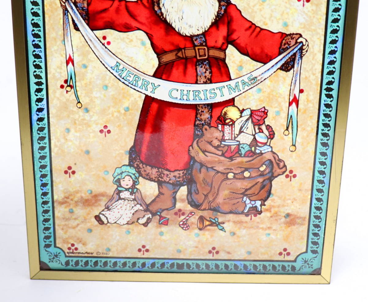 グラスマスターズ社 ヴィンテージ ステンドグラス Father Christmas サンタクロース 1987年製 クリスマス ゴールドフレーム 希少 レア 貴重_画像4