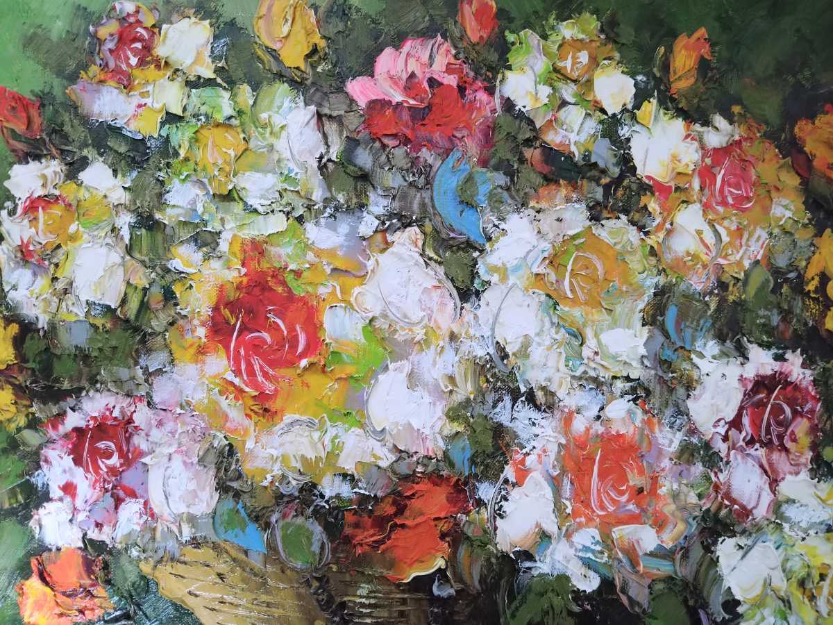 真作 渡部ひでき 傑作 油彩「薔薇」画寸 53cm×45.5cm F10 広島県出身