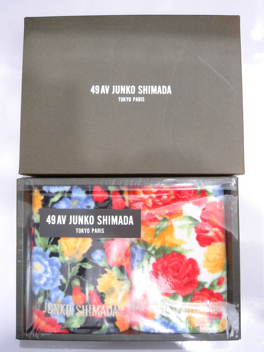 送料510円～税込新品49AV JUNKO SHIMADA花柄ウォッシュタオル2枚セット金糸刺繍入りゴールド 綿タオル2P小原株式会社製ジュンコ シマダ_画像2