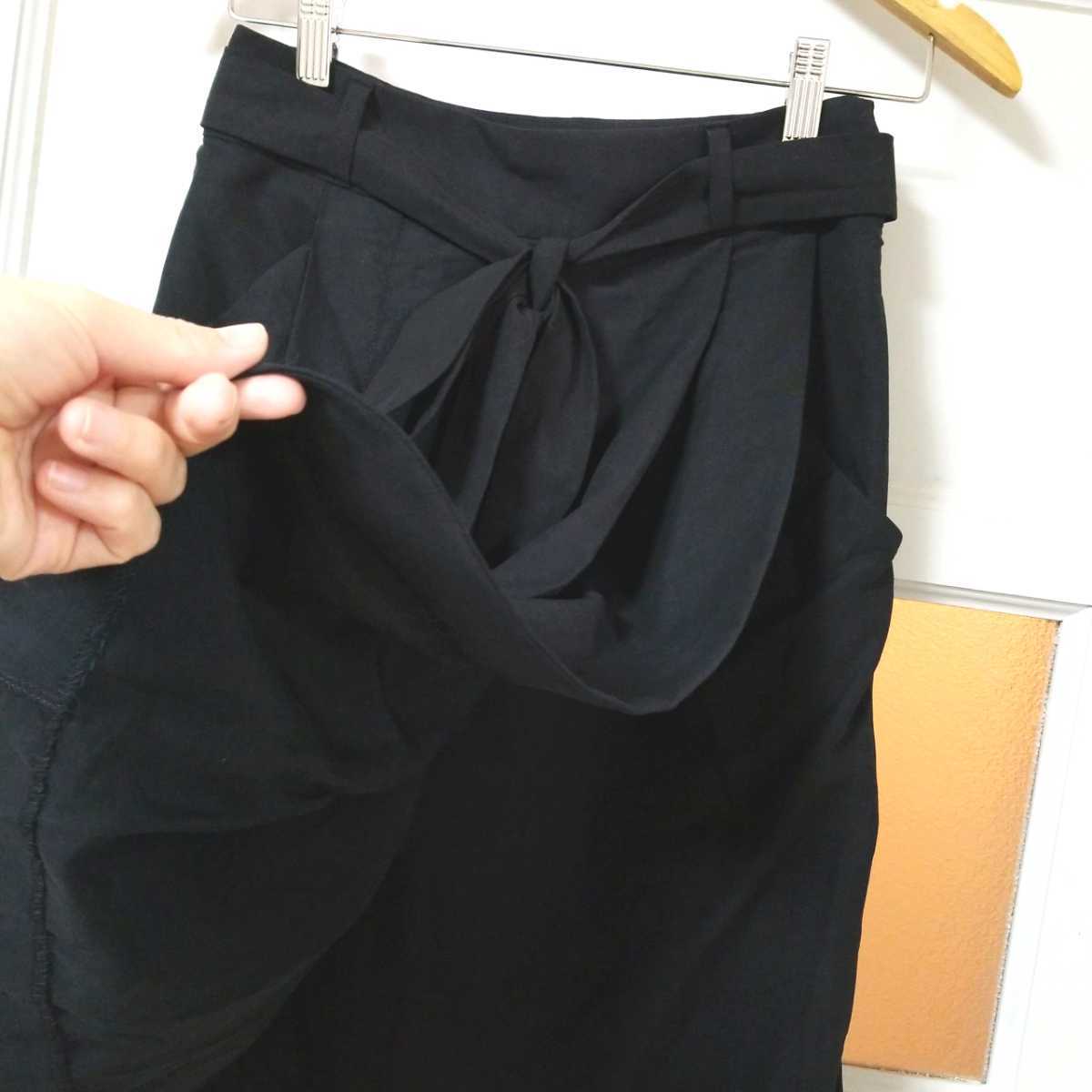 ダブルスタンダードクロージング 黒 ブラック 無地 リボンベルトつき ラップスカート 36(Sサイズ/7号) スーツ 綿麻 コットン/リネンの画像2