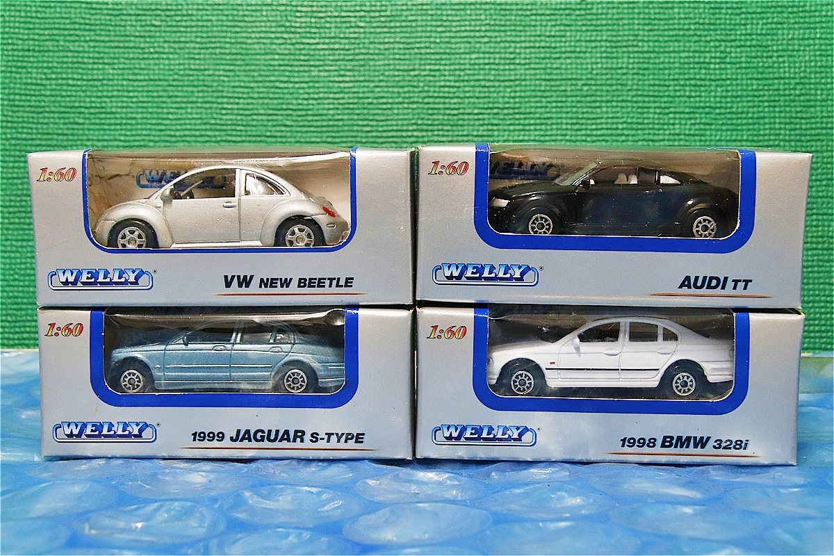  old minicar Welly WELLY 1/60 4 pcs. set BMW 328i* Audi TT* Jaguar S type * Volkswagen New Beetle unused that time thing abroad made 