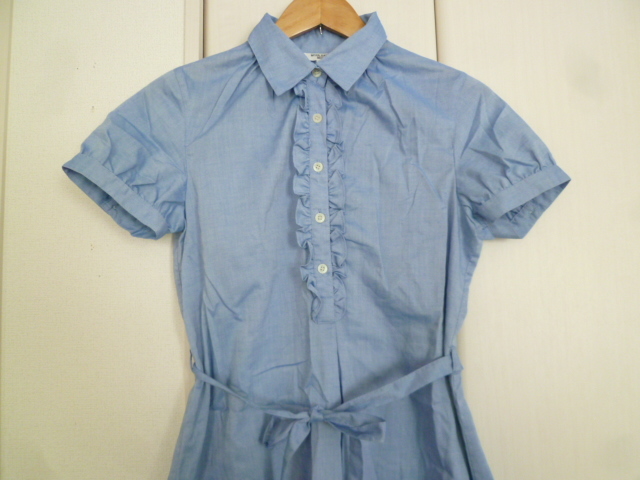 NATURAL BEAUTY BASIC/ Natural Beauty Basic ^ light blue center frill shirt waist ribbon shirt One-piece M/ sun e- knees height ^OP119