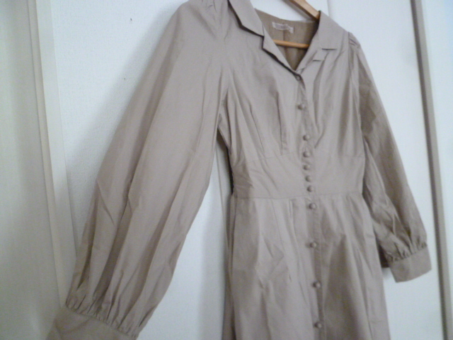 NICE CLAUP/ Nice Claup ^ beige . prohibitation collar waist rubber car - ring Flare shirt One-piece F/ maxi height cotton ^OP119