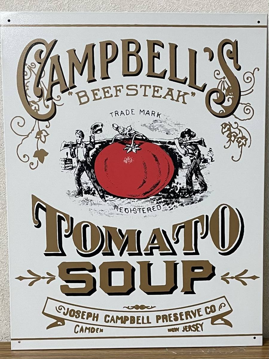 即決　ブリキ看板・Campbells TOMATO SOUP・縦40㎝・横32㎝・アメリカン雑貨・複数枚同梱発送可能です、_画像1