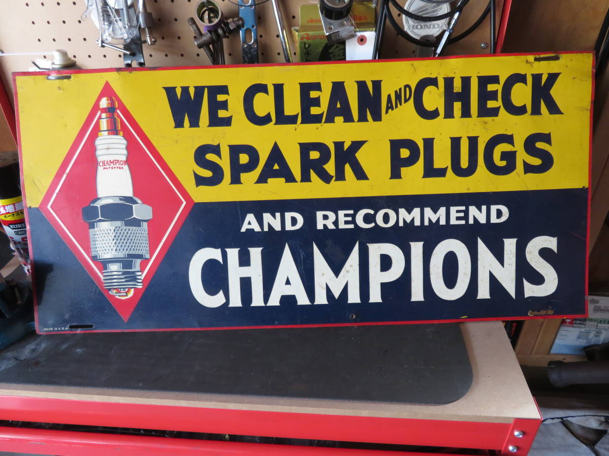希少 30’ｓ Champion plug チャンピョンプラグ ガレージインテリア USED ヴィンテージ アメリカ 看板 道路標識 ガレージ （597）
