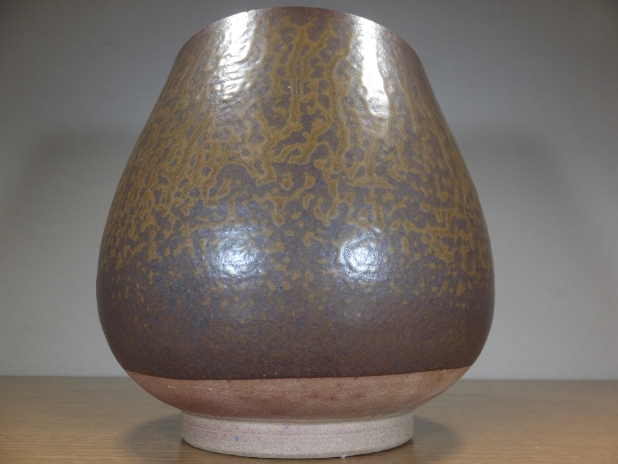 真作保証】 李殷九 (李殷和) 自作 高麗柿釉天目芋頭水指 陶芸家 人間