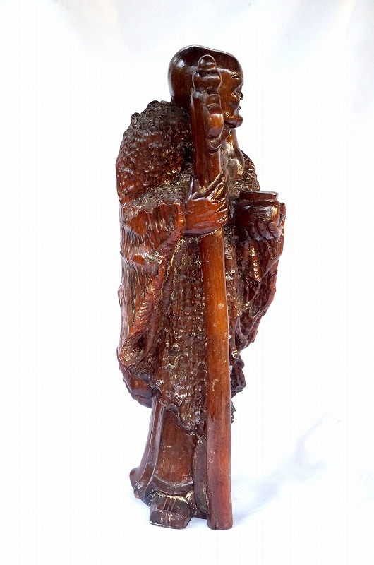 させていた ヤフオク! 彫刻 彫像 木製 工芸品 ア... - 奈良発 寿老人