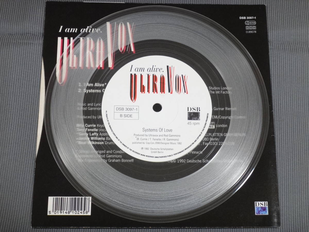 ULTRAVOX/I AM ALIVE/輸入盤/UK/7”EP/CLEAR VINYL/1992_画像5