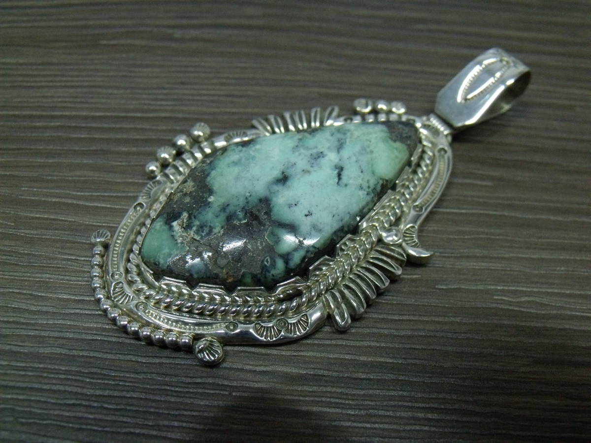 NAVAJO ナバホ族 Wesley Craig IHMSS シルバー925 ターコイズ ビッグ ペンダント ネックレス トップ Turquoise  Sterling Silver pendant