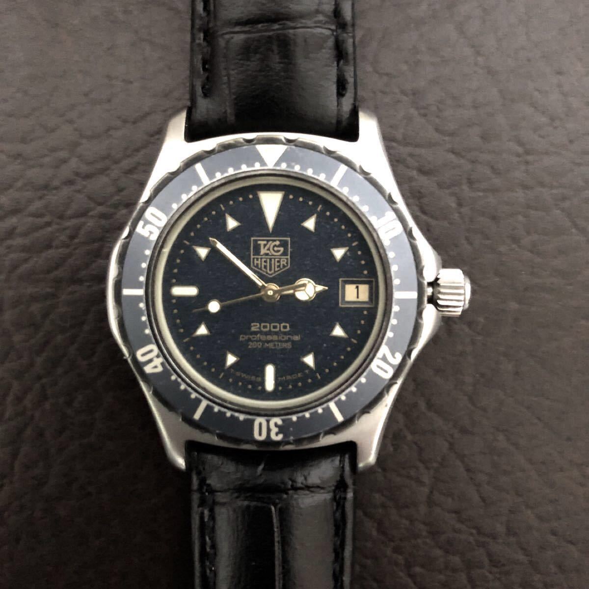 【完動品】TAG HEUER/タグホイヤー2000シリーズ プロフェッショナル 革ベルト 純正ステンレス