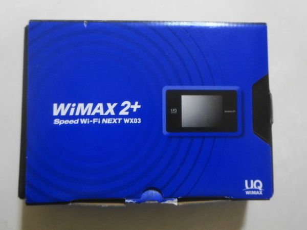 中古 バッテリー膨張 UQ WiMAX2+ Speed Wi-Fi NEXT WX03 ディープブルー 青 モバイルルーター NEC NAD33SLU 通電良好 動作確認済 SIM無し_画像1