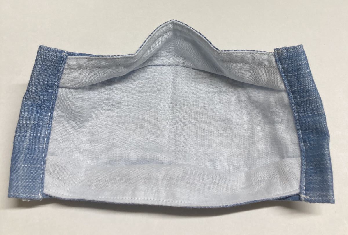 * hand made * for adult cover mask * large . manner solid & nose wire go in * largish size * type . prevention stitch *linen Indigo . abrasion & white double gauze 