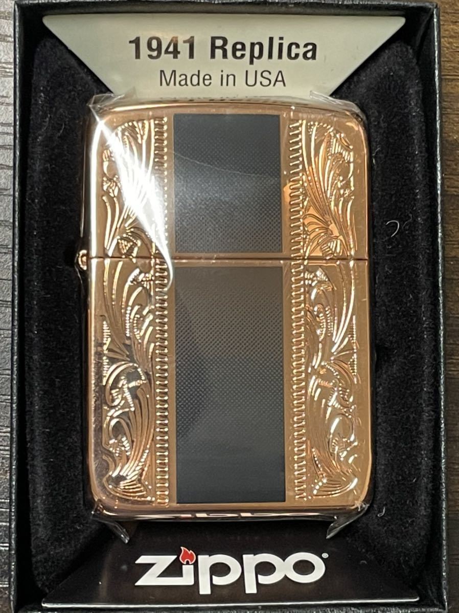 zippo 1941レプリカ アラベスク ゴールド ピンクゴールド GOLD 前面特殊刻印 2013年製 シルバーインナー 2012年製 専用ケース 保証書 _画像1