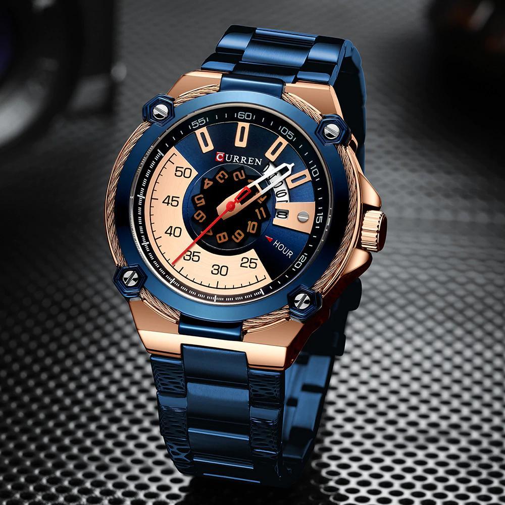 新しい創造的な男性の時計ファッションビジネスクォーツ腕時計トップブランドCURRENステンレスメンズ時計レロジオ Masculino_画像1