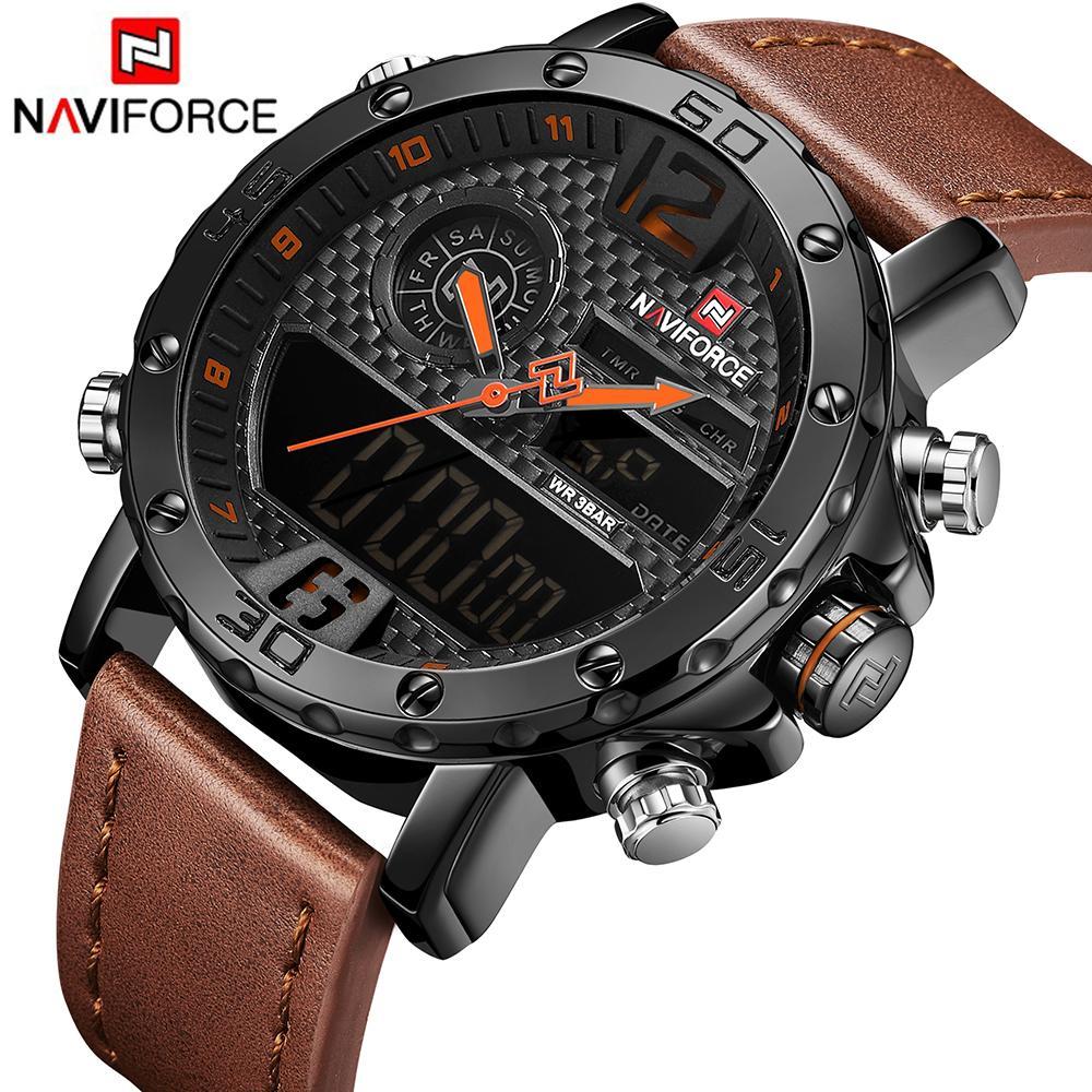 NAVIFORCE トップ高級ブランドメンズ腕時計アナログデジタル革陸軍軍事腕時計メンズクォーツ時計レロジオ Masculino