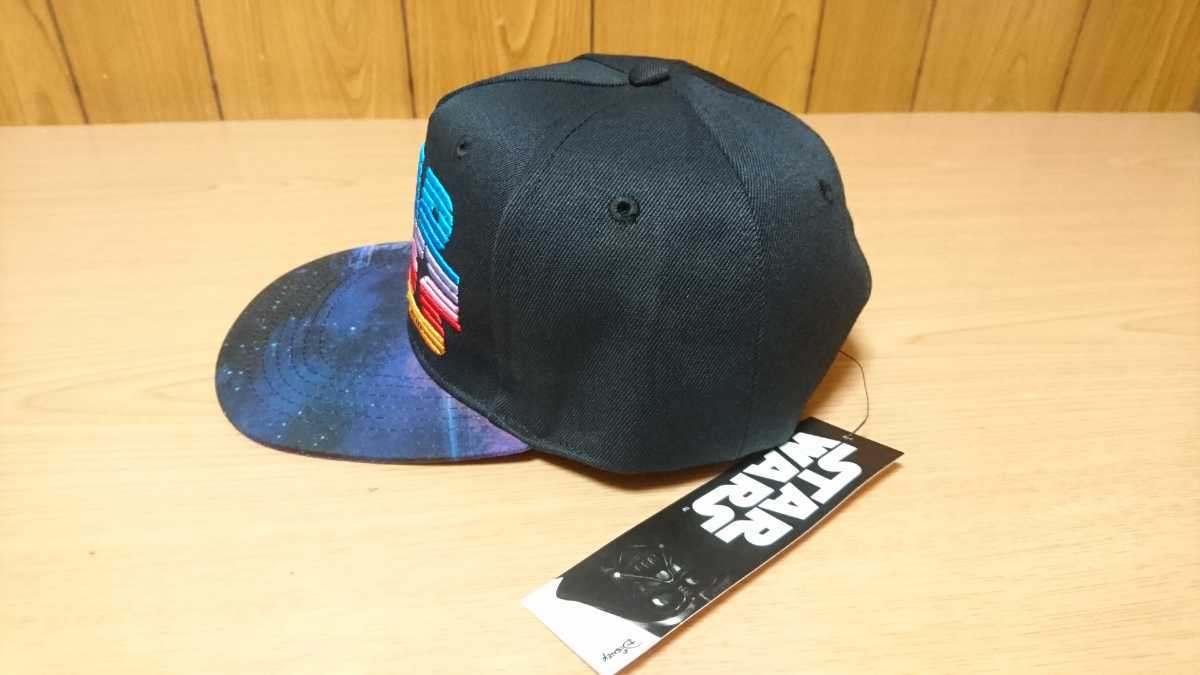 STAR WARS キャップ ディズニー公式 刺繍 レア タグ付き 新品 未使用 フリーサイズ F ブラック 黒 宇宙 スターウォーズ ロゴ アメリカ 帽子