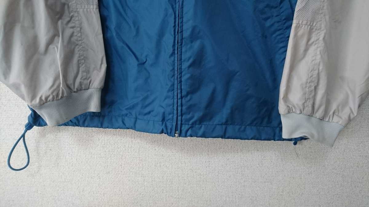 adidas ナイロンジャケット 90s XL ビッグサイズ ロゴ メッシュ グレー× ブルー 大きい アディダス ドローコード 裾調整 ジャージ  レトロ