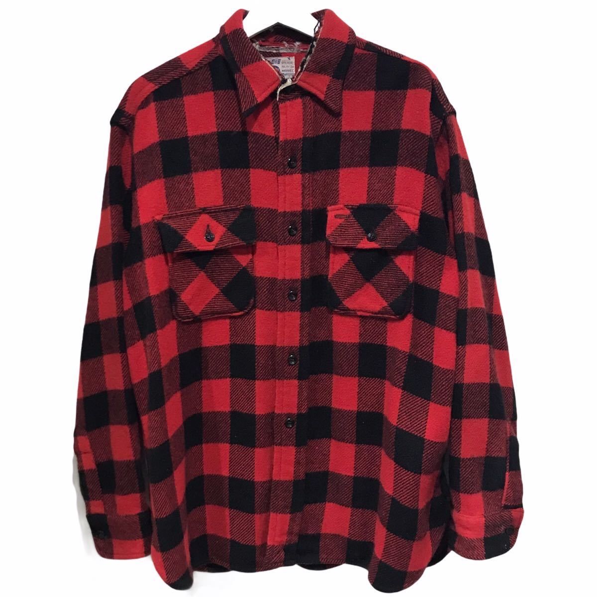 60's PILGRIM SEARS Wool Buffalo check shirt ヴィンテージ ネルシャツ ウールCPO ピルグリム マチ付き バッファローチェック