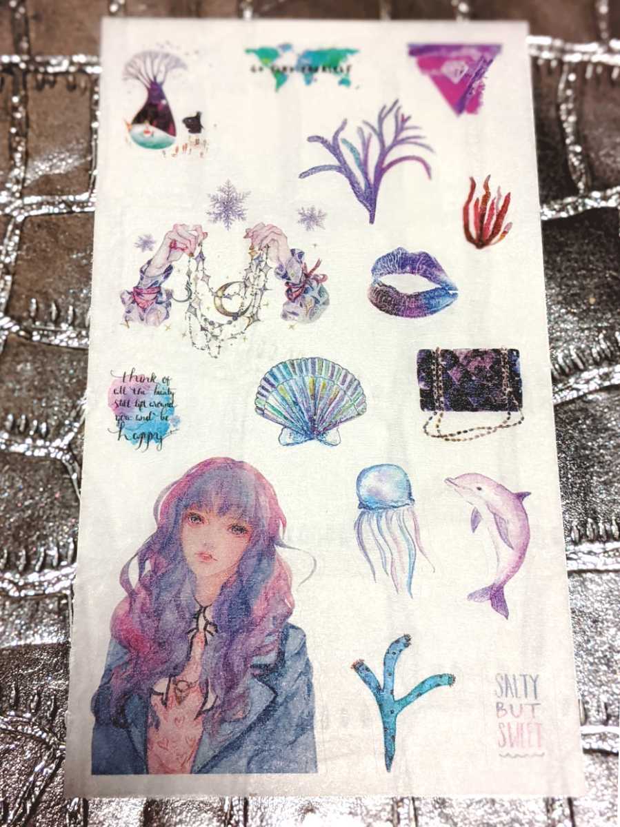  free shipping lovely fancy seal handwriting . illustration girl meruhen dolphin sea ... magic .b LOOPER pull watercolor stylish pretty 