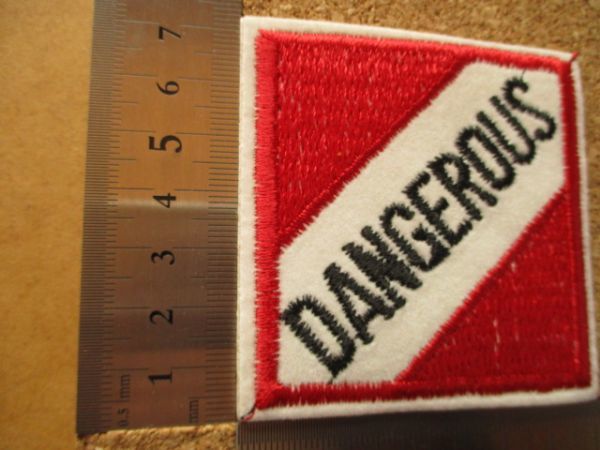 80s 標識サイン『DANGEROUS』危険 刺繍ワッペン/スケボーSignガレージSK8アメリカ米国ビンテージ看板アップリケUSAスケートボード S2_画像9
